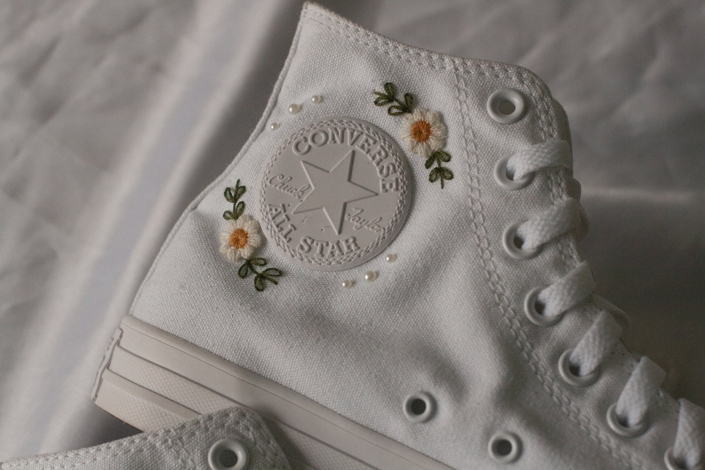 Bespoke Pastel Floral Embroidered Pearl Sneakers