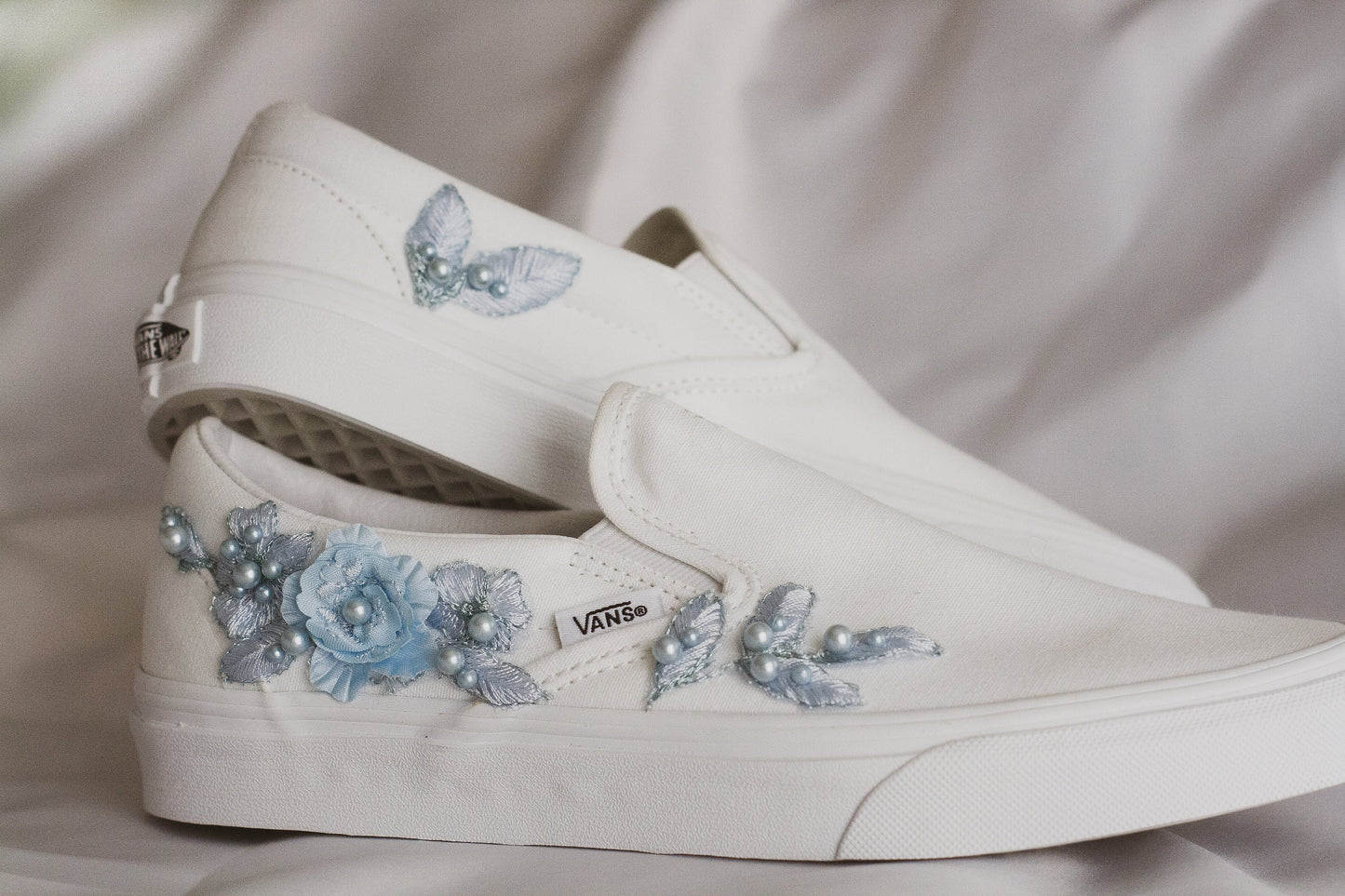 Bespoke Something Blue Applique Slip on Sneakers