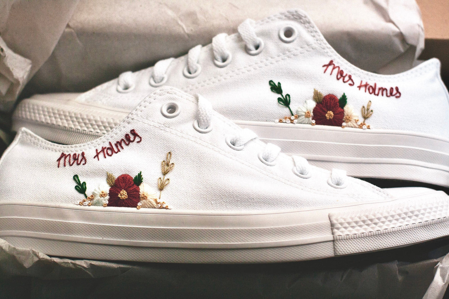 Bespoke Floral Embroidered Low-top Bridal Sneakers