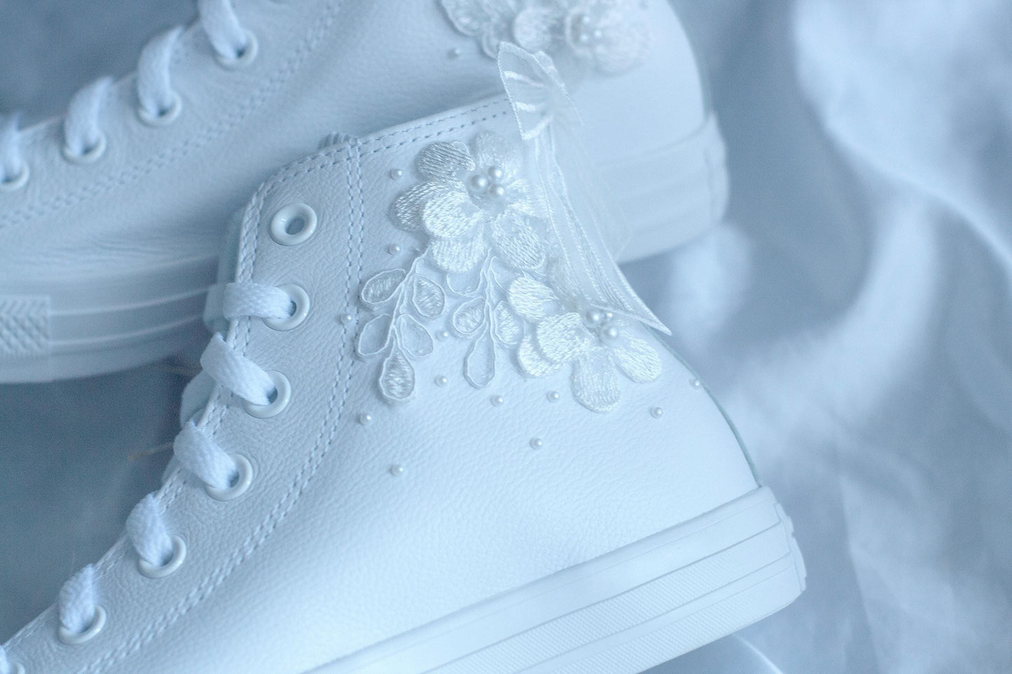 Bespoke Hightop Pearl Bridal Leather Sneakers