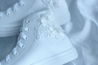 Bespoke Hightop Pearl Bridal Leather Sneakers