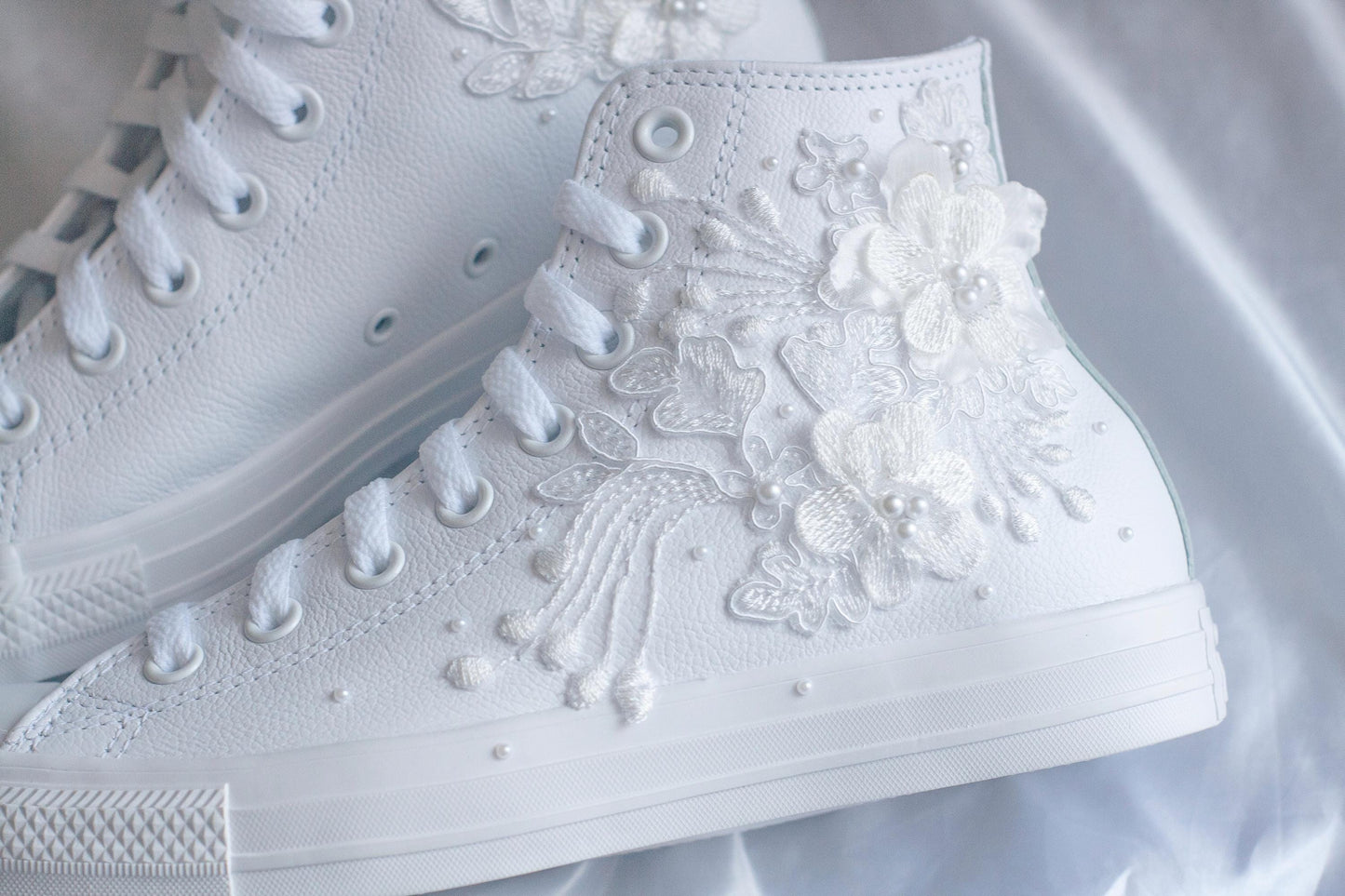 Bespoke Luxury Floral Pearl Leather Sneakers