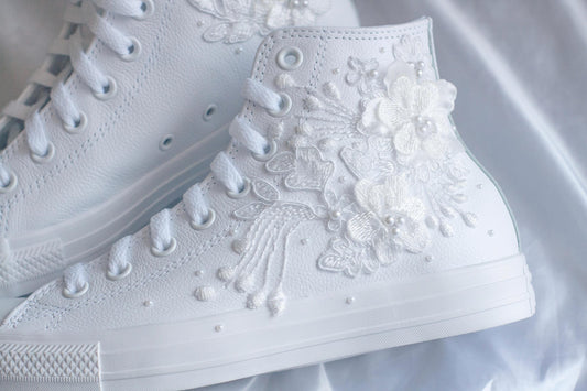 Bespoke Luxury Floral Pearl Leather Sneakers