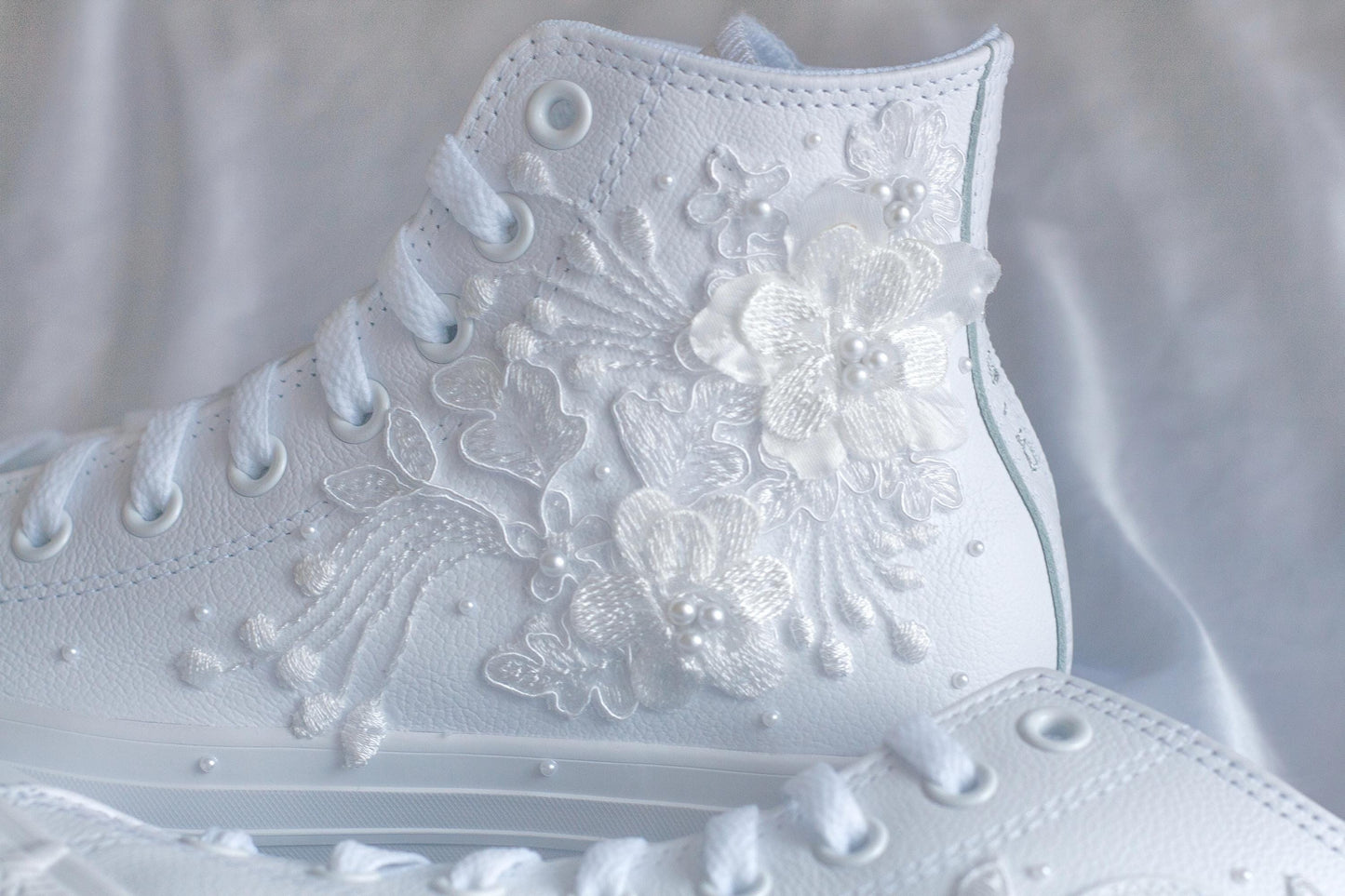 Bespoke Luxury Floral Pearl Leather Sneakers