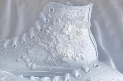 Bespoke Luxury Floral Pearl Leather Sneakers