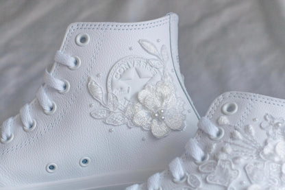 Bespoke Luxury Floral Pearl Leather Sneakers
