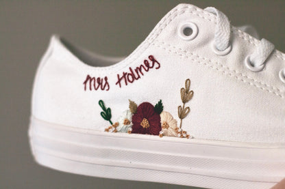 Bespoke Floral Embroidered Low-top Bridal Sneakers