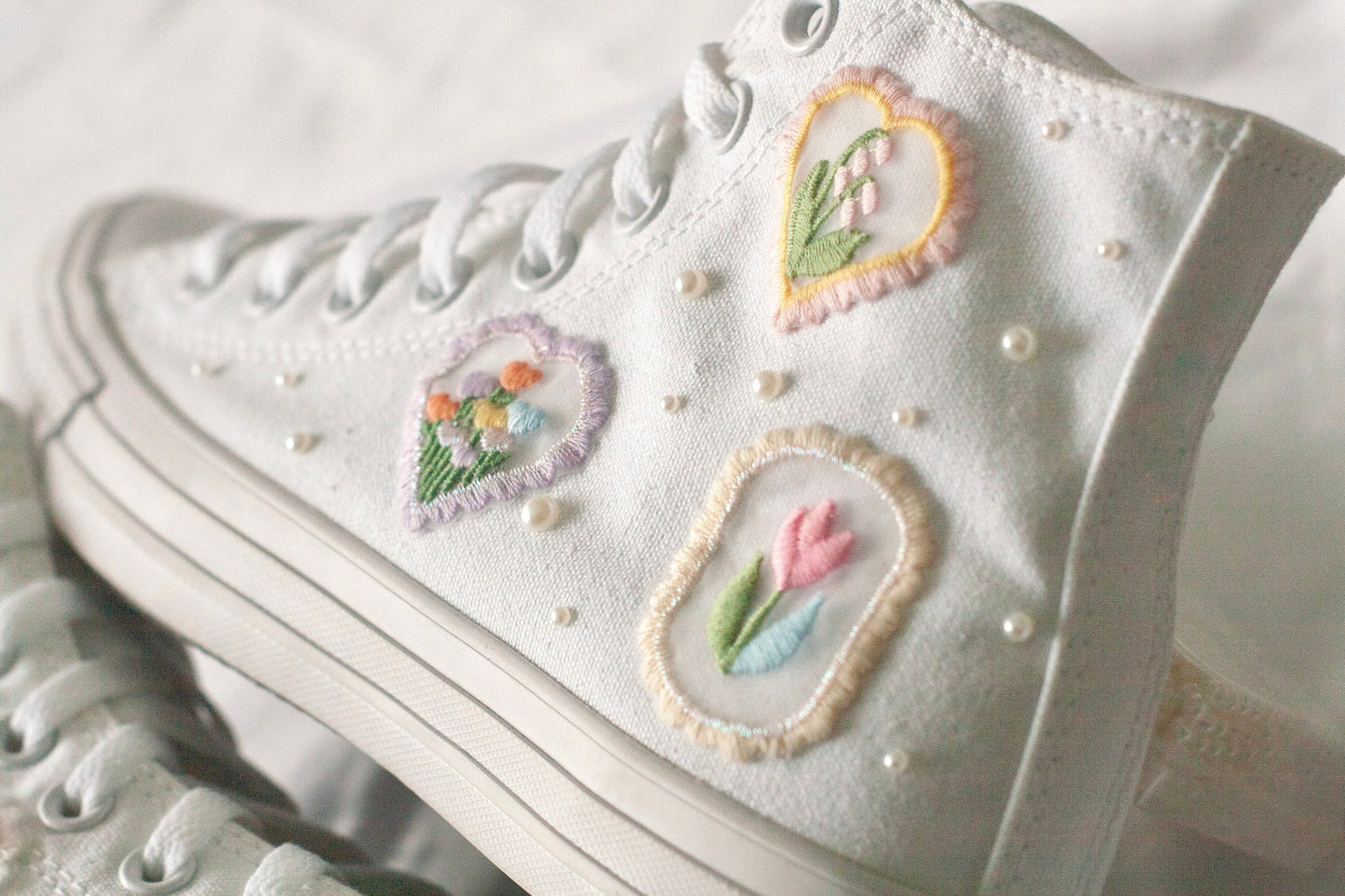 Bespoke Pastel Floral Embroidered Pearl Sneakers
