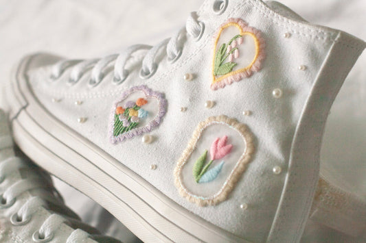 Bespoke Pastel Floral Embroidered Pearl Sneakers
