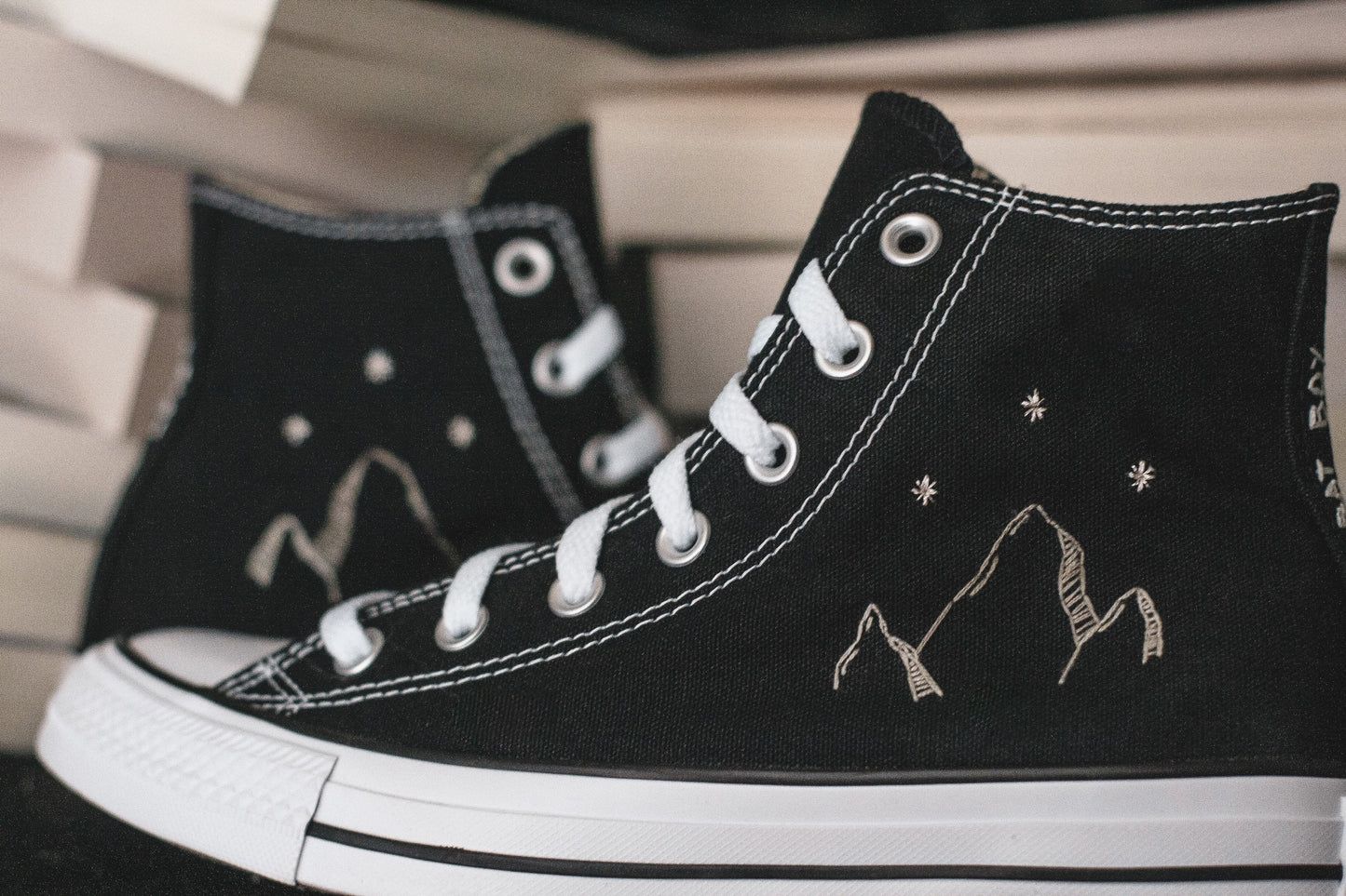 Bespoke Mountain and Stars Embroidered Sneakers