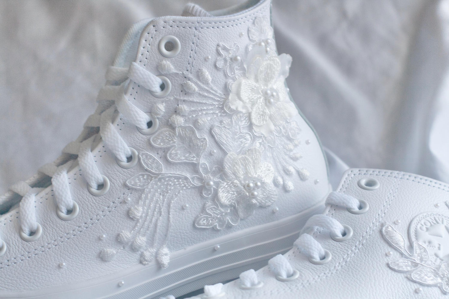 Bespoke Luxury Floral Pearl Leather Sneakers