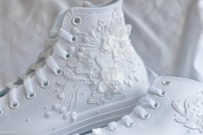 Bespoke Luxury Floral Pearl Leather Sneakers