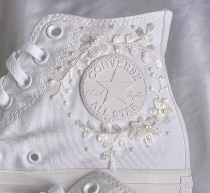 Bespoke Off-White Beaded Luxury Embroidered Pearl Bridal Sneakers