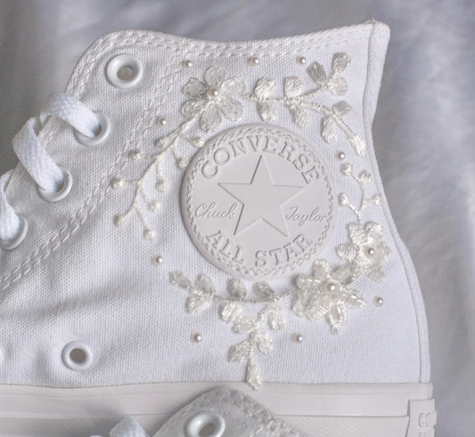 Bespoke Off-White Beaded Luxury Embroidered Pearl Bridal Sneakers