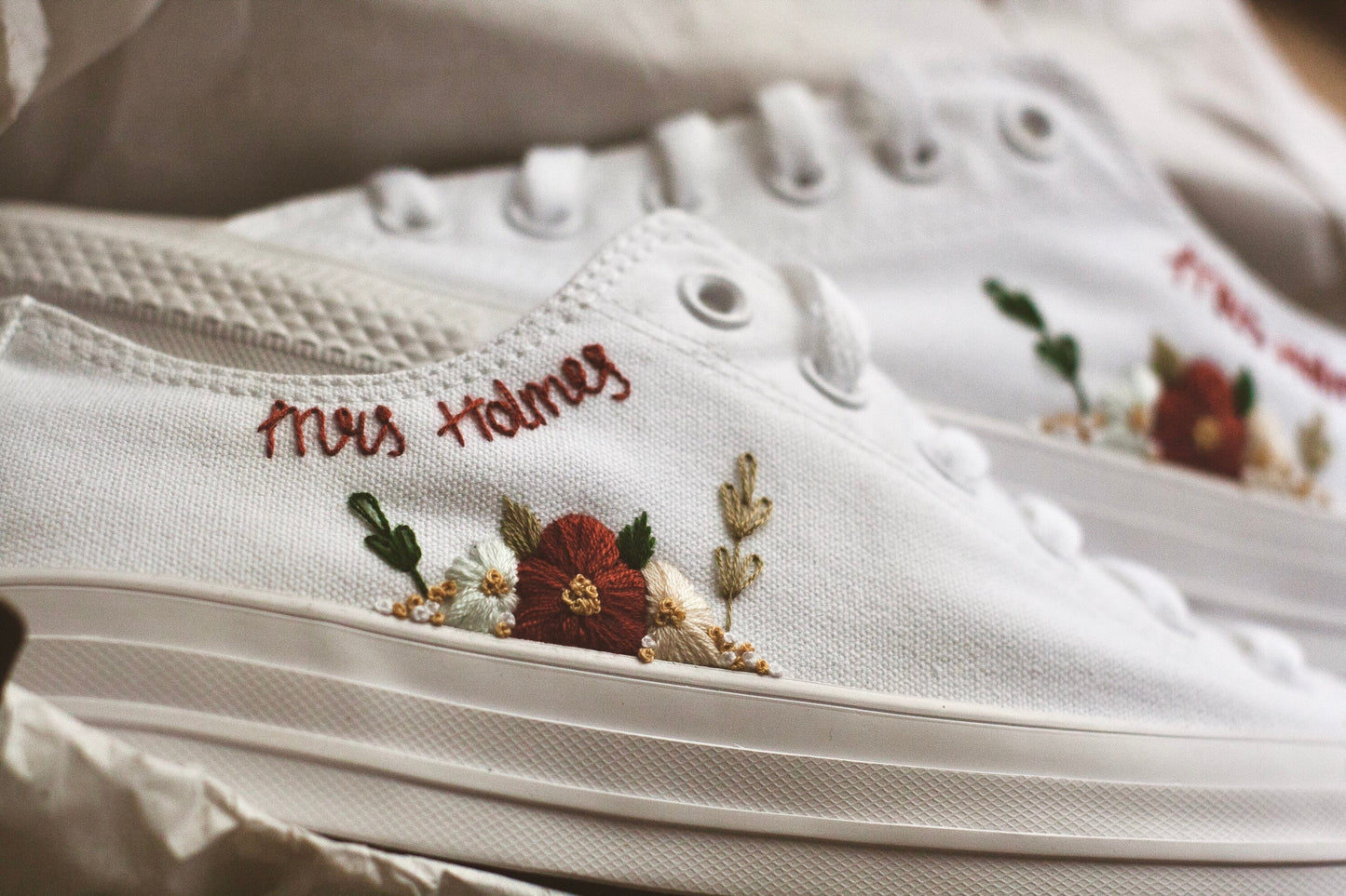 Bespoke Floral Embroidered Low-top Bridal Sneakers