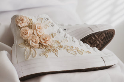 Rose Gold Embroidered Bridal Sneakers