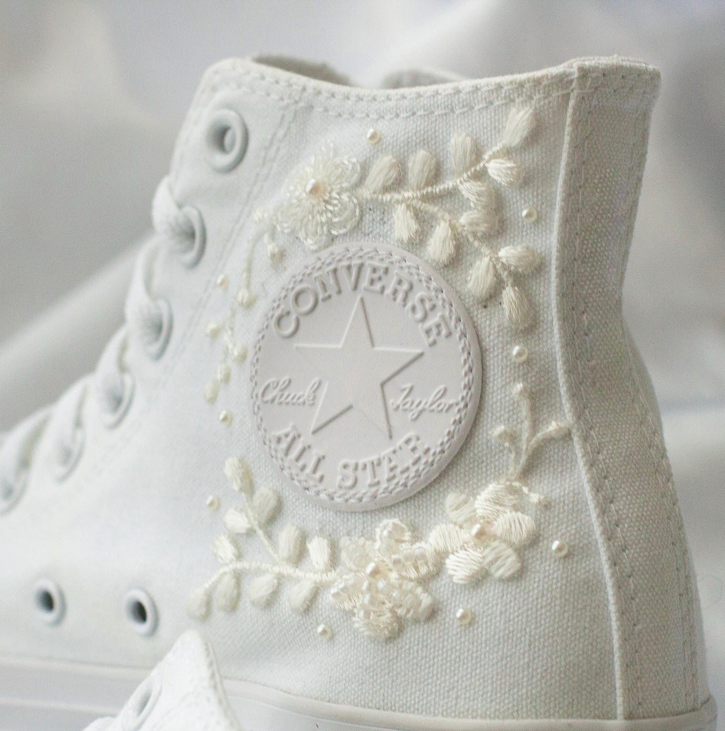 Bespoke Off-White Beaded Luxury Embroidered Pearl Bridal Sneakers