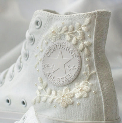 Bespoke Off-White Beaded Luxury Embroidered Pearl Bridal Sneakers