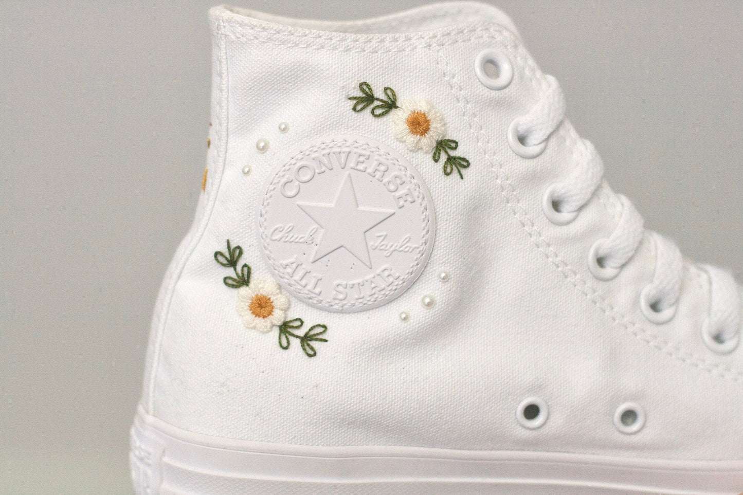 Bespoke Pastel Floral Embroidered Pearl Sneakers