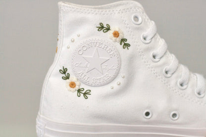 Bespoke Pastel Floral Embroidered Pearl Sneakers