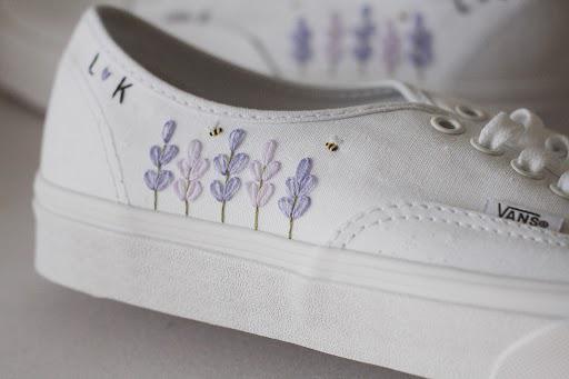 Bespoke Lavender Embroidered Floral Bridal Sneakers