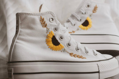 Sunflower Hand Embroidered Platform High Top Sneaker