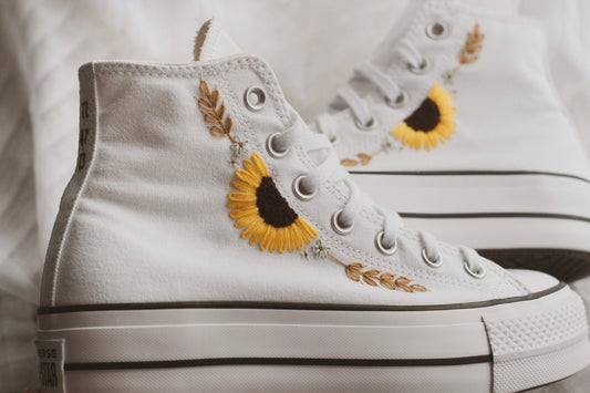 Sunflower Hand Embroidered Platform High Top Sneaker