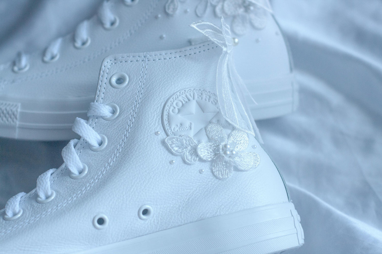 Bespoke Hightop Pearl Bridal Leather Sneakers