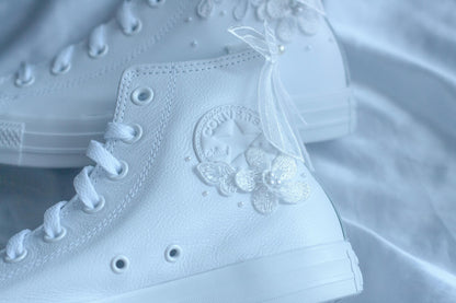 Bespoke Hightop Pearl Bridal Leather Sneakers