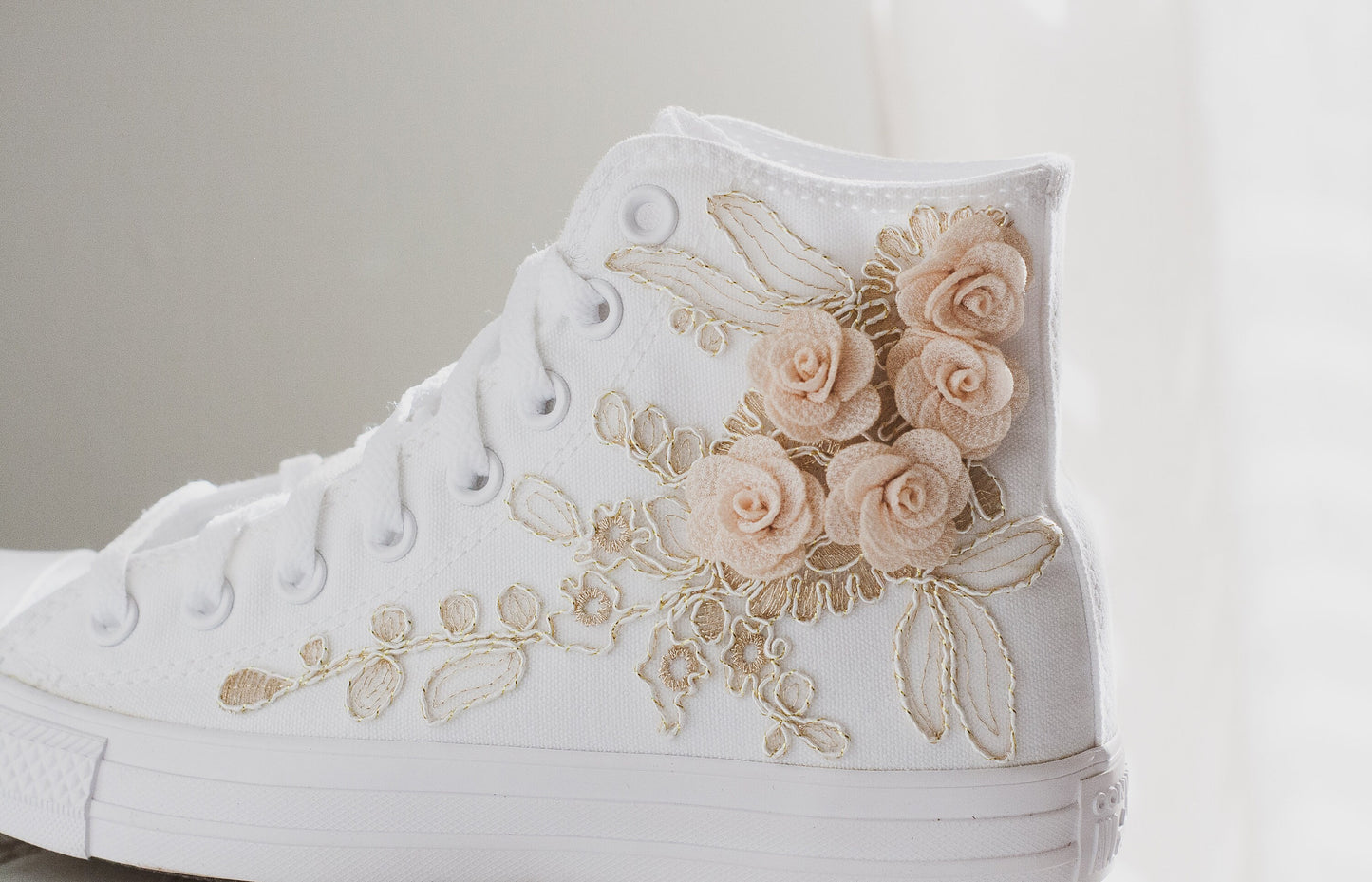 Rose Gold Embroidered Bridal Sneakers