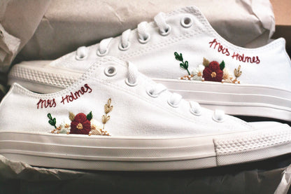 Bespoke Floral Embroidered Low-top Bridal Sneakers