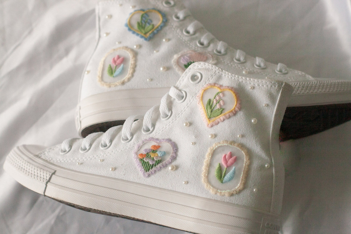 Bespoke Pastel Floral Embroidered Pearl Sneakers