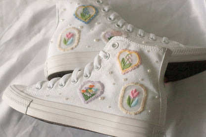 Bespoke Pastel Floral Embroidered Pearl Sneakers
