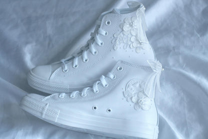 Bespoke Hightop Pearl Bridal Leather Sneakers