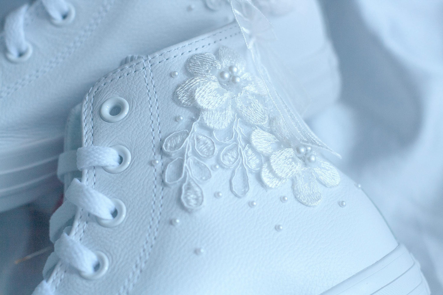 Bespoke Hightop Pearl Bridal Leather Sneakers