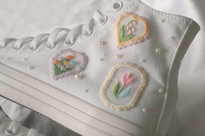 Bespoke Pastel Floral Embroidered Pearl Sneakers