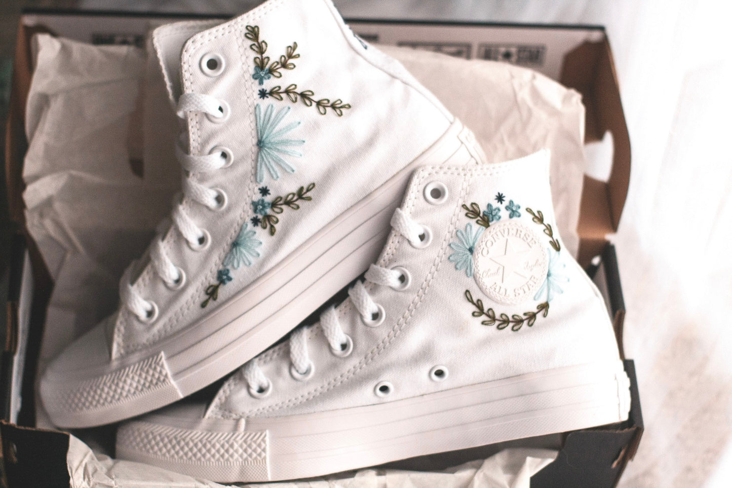 Bespoke 'Something Blue' High-top Embroidered Sneakers