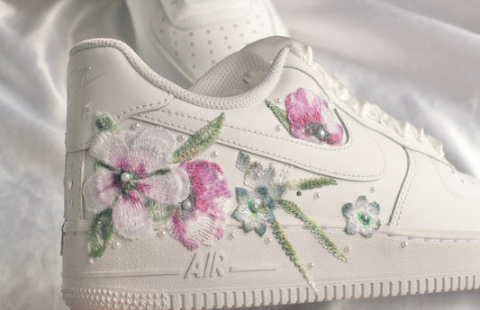 Bespoke Pink and Blue Floral Bridal Sneakers