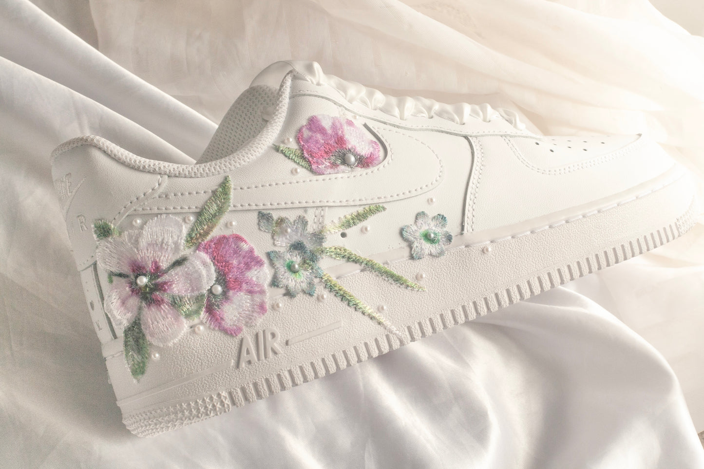 Bespoke Pink and Blue Floral Bridal Sneakers