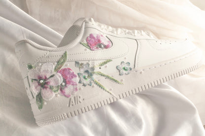 Bespoke Pink and Blue Floral Bridal Sneakers