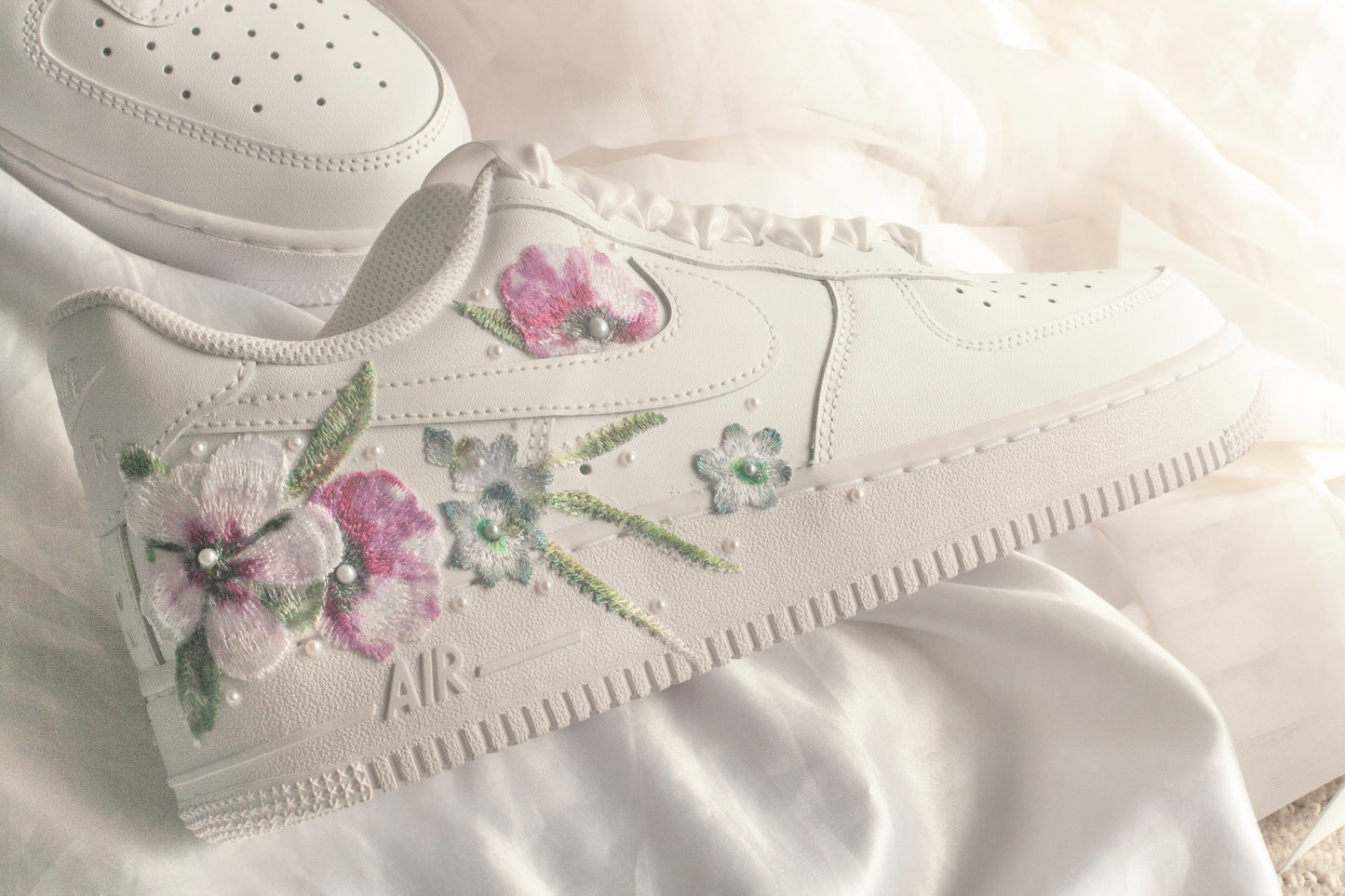 Bespoke Pink and Blue Floral Bridal Sneakers