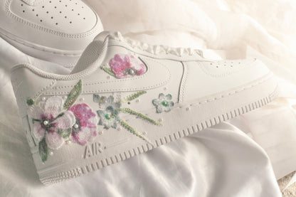 Bespoke Pink and Blue Floral Bridal Sneakers
