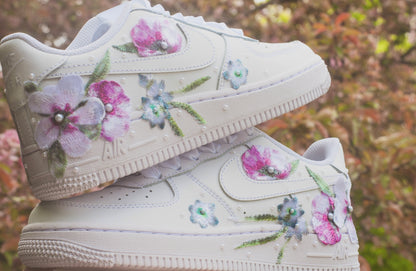 Bespoke Pink and Blue Floral Bridal Sneakers