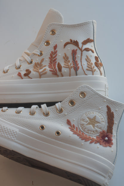 Platform Autumn Egret Floral Embroidered Bridal Sneakers