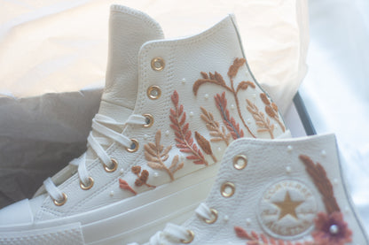 Platform Autumn Egret Floral Embroidered Bridal Sneakers
