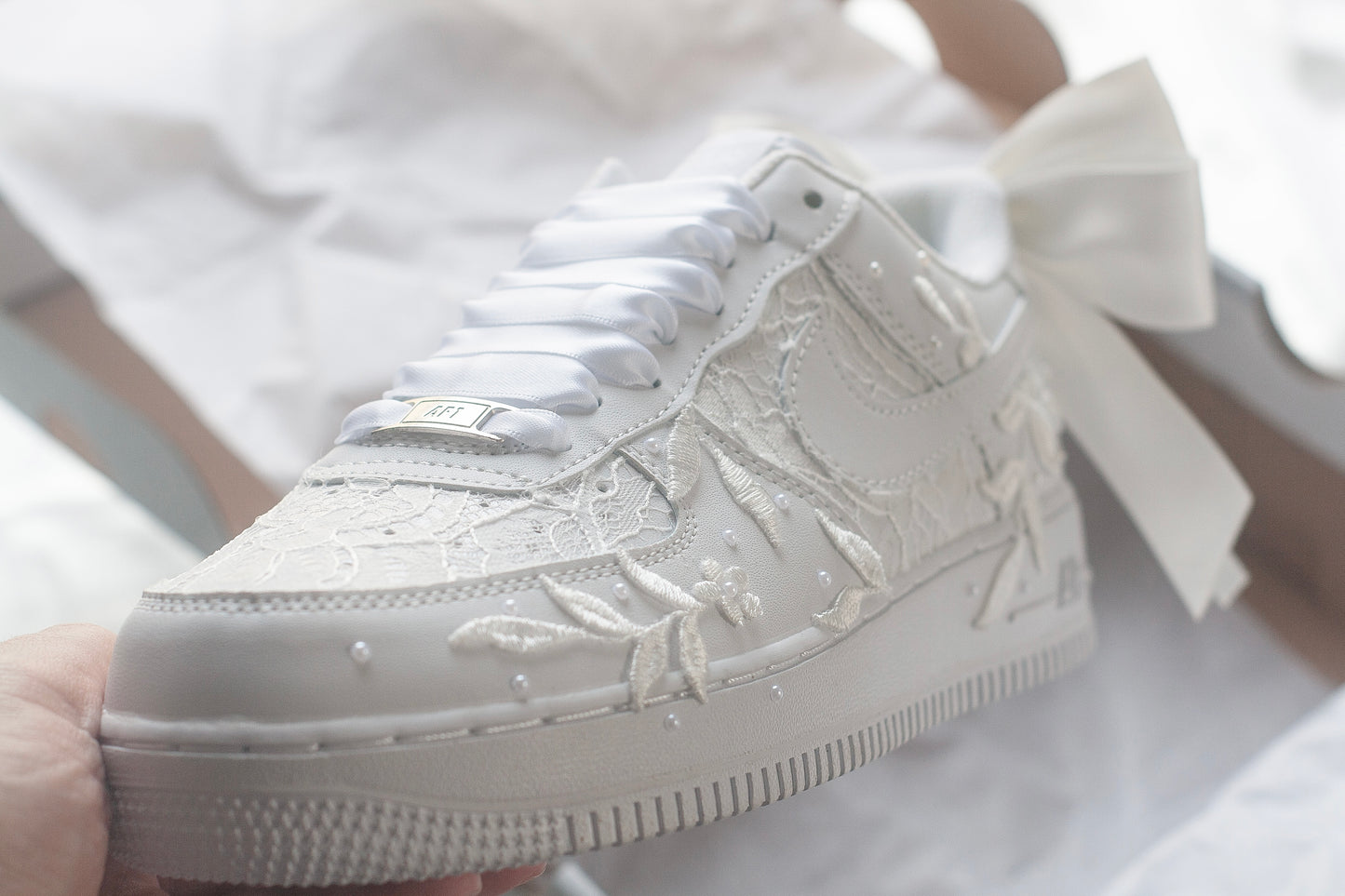 Bespoke Luxury Lace White Bow Sneakers