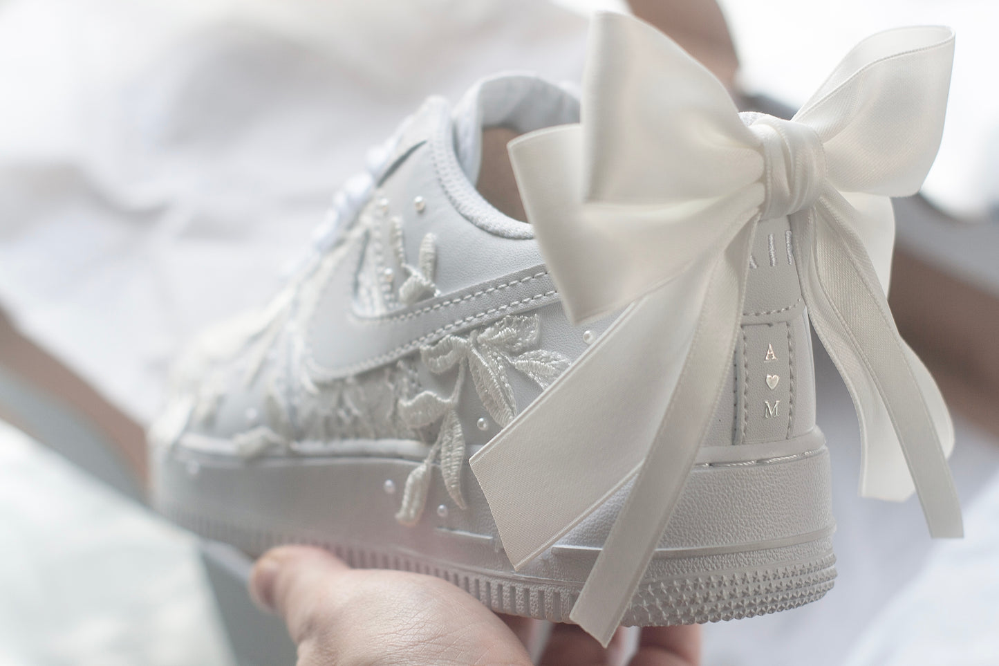 Bespoke Luxury Lace White Bow Sneakers