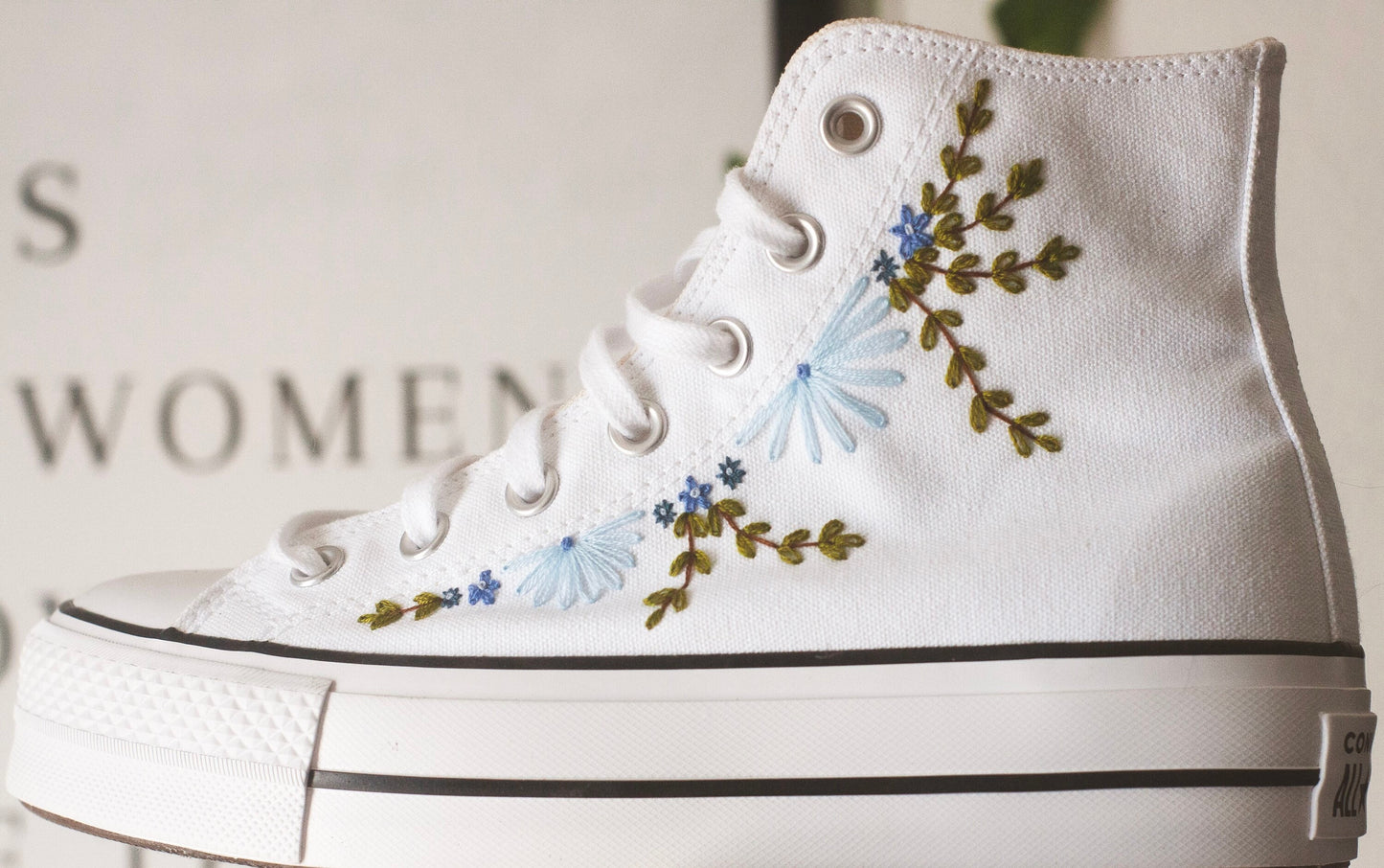 Bespoke 'Something Blue' Embroidered Bridal Platform Sneakers