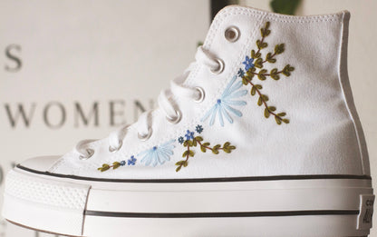 Bespoke 'Something Blue' Embroidered Bridal Platform Sneakers