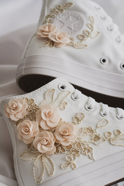 Rose Gold Embroidered Bridal Sneakers